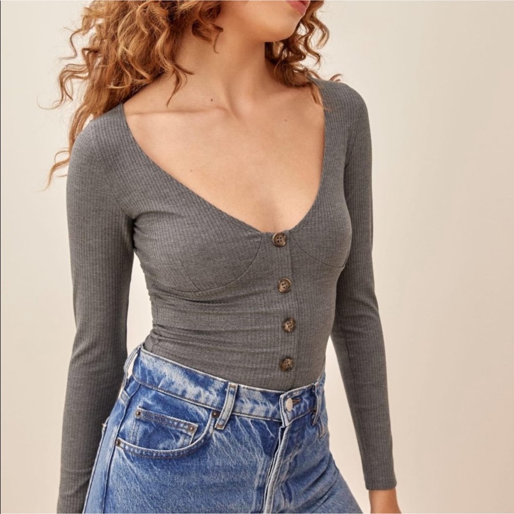Refomation Virgil Ribbed Corset Top in Smoke XS NWT